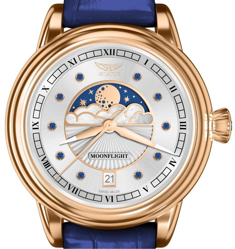 Laikrodis AVIATOR Douglas Moonflight Gemstone Edition Mėlyna Sapphire V.1.33.2.416.4