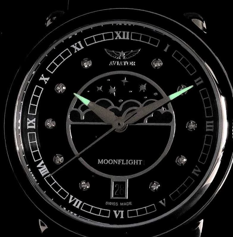 Laikrodis AVIATOR Douglas Moonflight Sidabrinis Diamonds Edition V.1.33.0.381.5