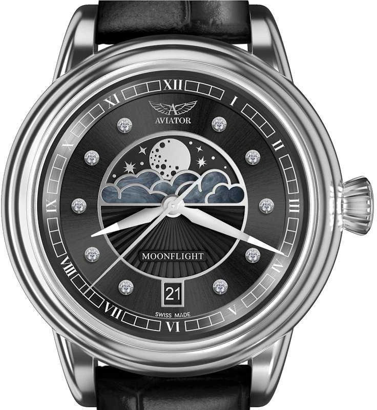 Laikrodis AVIATOR Douglas Moonflight Sidabrinis Diamonds Edition V.1.33.0.381.4
