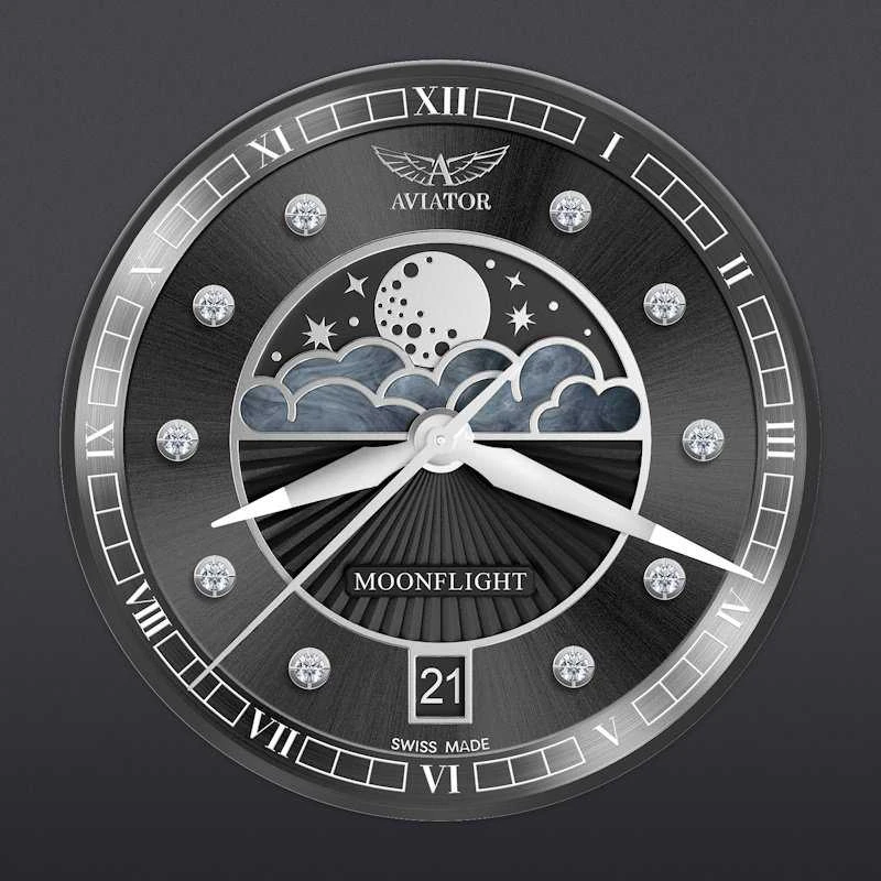 Laikrodis AVIATOR Douglas Moonflight Sidabrinis Diamonds Edition V.1.33.0.381.4