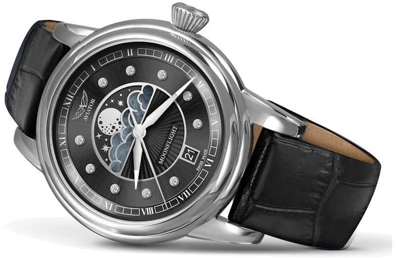 Laikrodis AVIATOR Douglas Moonflight Sidabrinis Diamonds Edition V.1.33.0.381.4