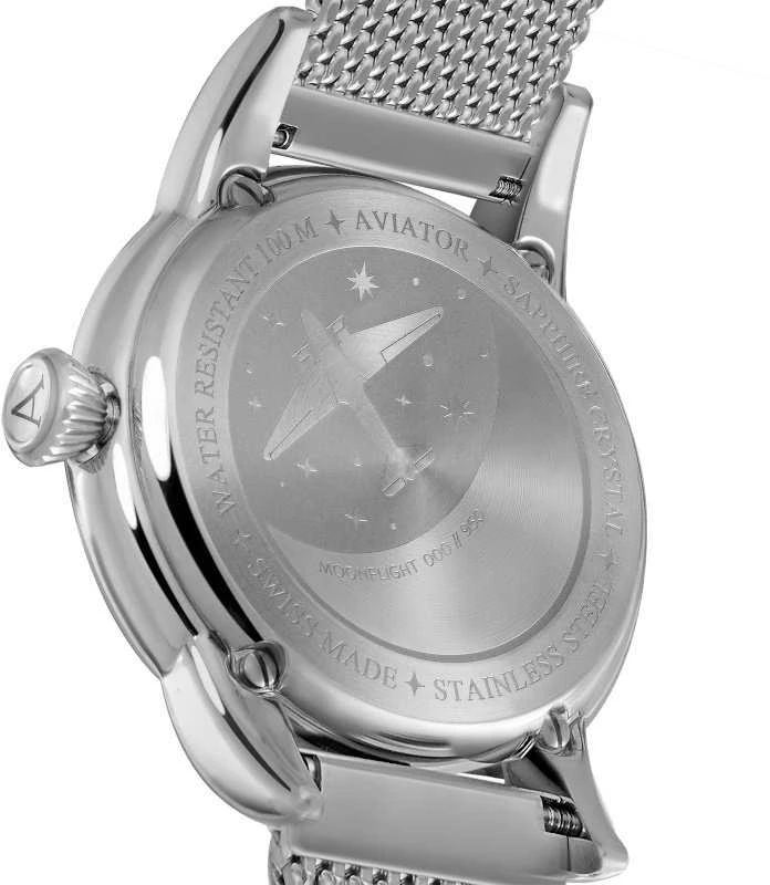 Laikrodis AVIATOR Douglas Moonflight Sidabrinis Diamonds Edition V.1.33.0.381.5