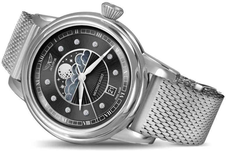 Laikrodis AVIATOR Douglas Moonflight Sidabrinis Diamonds Edition V.1.33.0.381.5