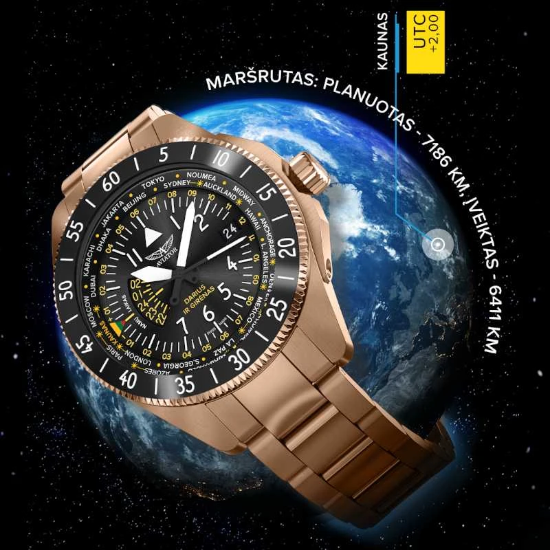 Laikrodis Aviator GMT Darius ir Girėnas. Skrydis per Atlantą V.1.37.2.292.5.4