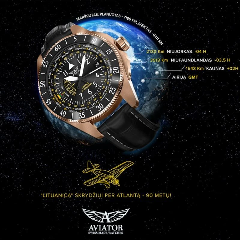 Laikrodis Aviator GMT Darius ir Girėnas. Skrydis per Atlantą V.1.37.2.292.4