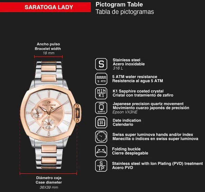 Laikrodis TIME FORCE Saratoga Lady TF5029LAR-02M