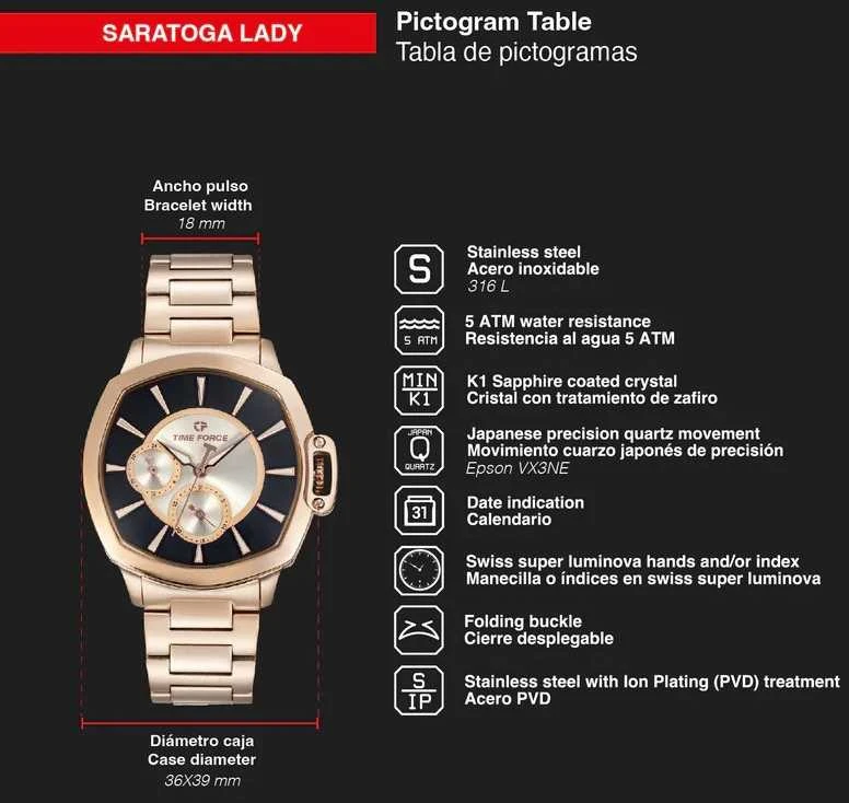 Laikrodis TIME FORCE Saratoga Lady TF5029LR-01M