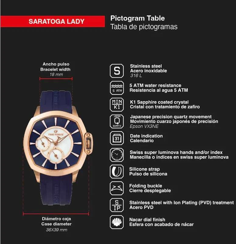 Laikrodis TIME FORCE Saratoga Lady TF5029LR-03