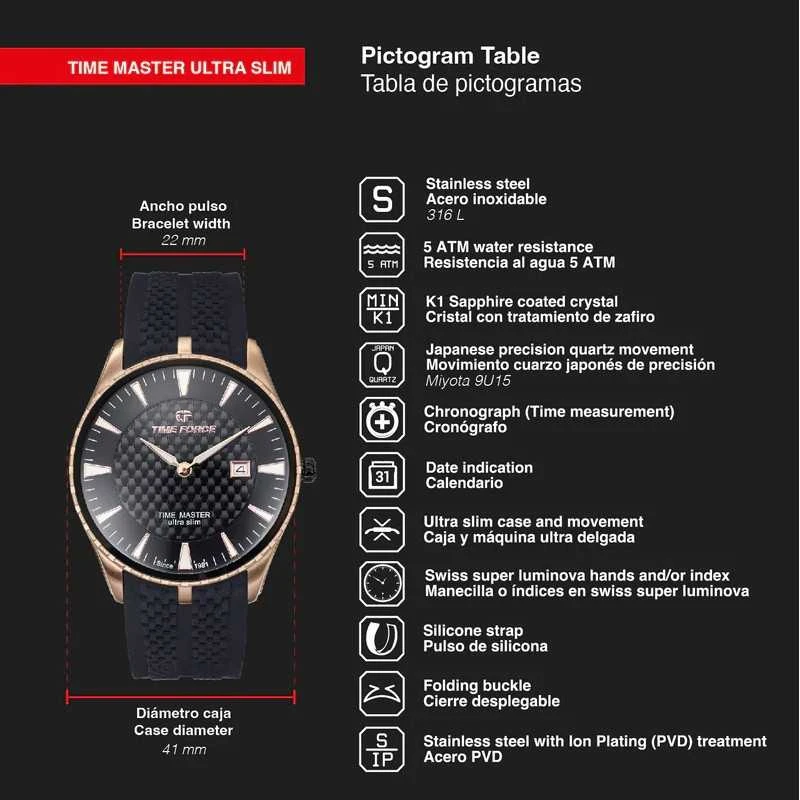 Laikrodis TIME FORCE Time Master Ultra Slim TF5041MRN-01