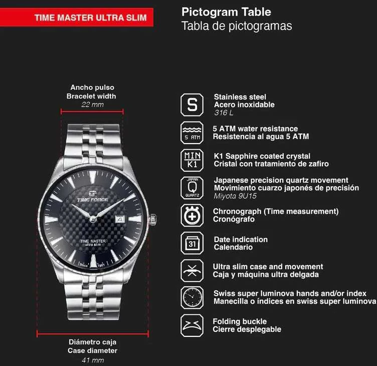 Laikrodis TIME FORCE Time Master Ultra Slim TF5041MAN-01M