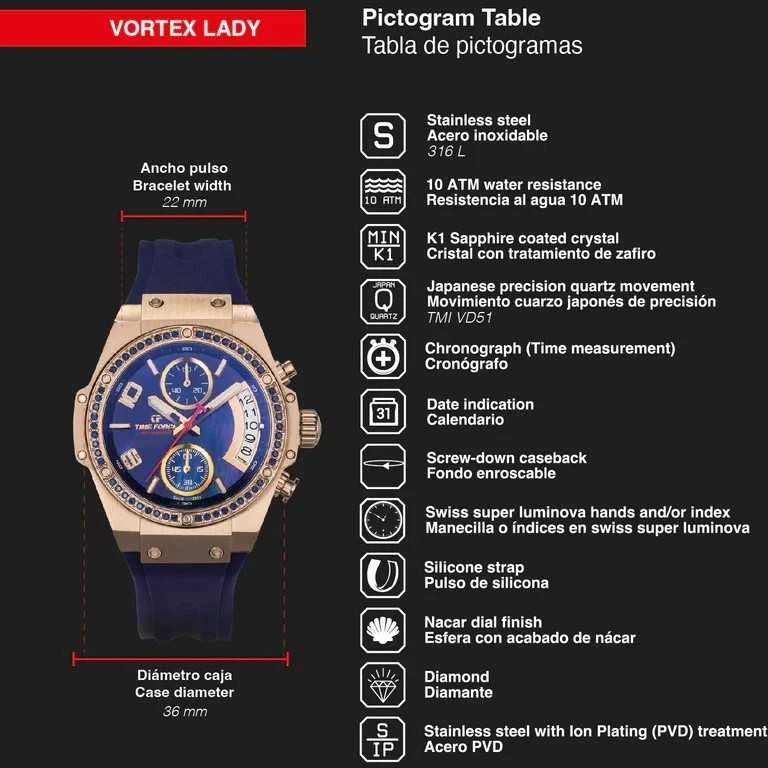 Laikrodis TIME FORCE Vortex Lady TF5039LRS-N03