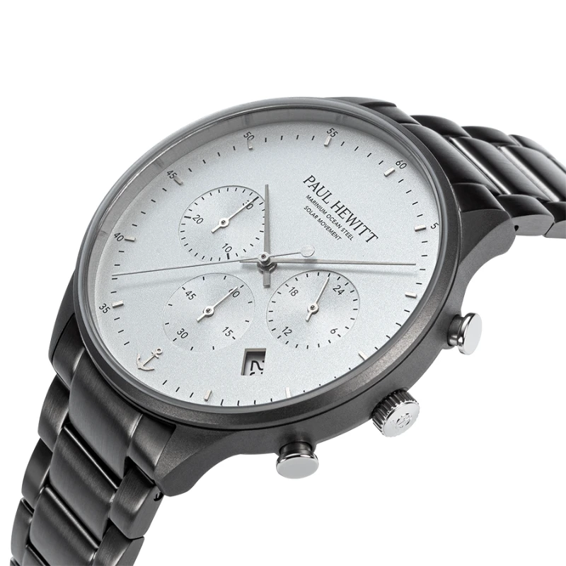 Laikrodis Paul Hewitt Solar Chrono Gun Metal Baltas PH-W-0298