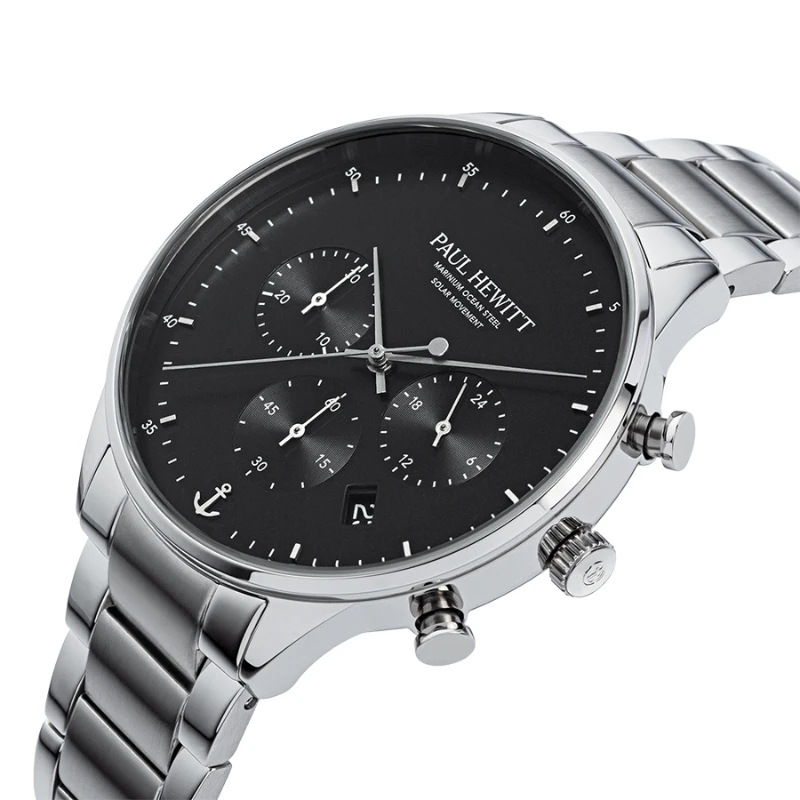 Laikrodis Paul Hewitt Solar Chrono Sidabrinis Juodas PH-W-0301