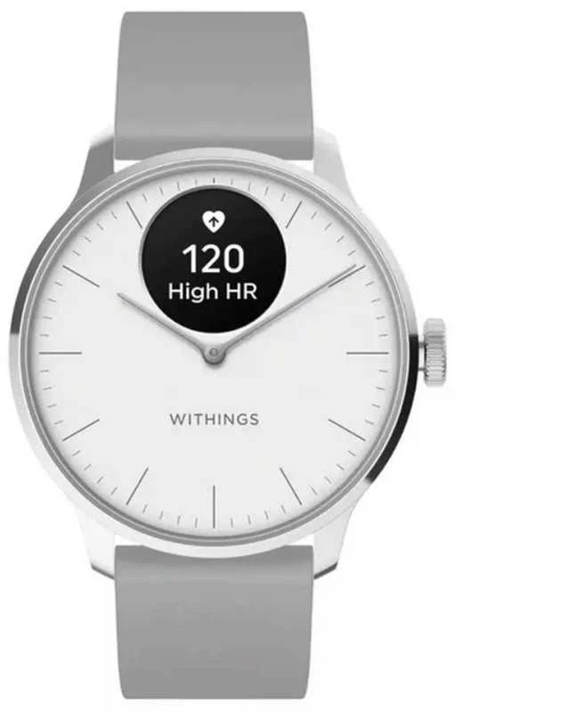 Išmanusis laikrodis Withings Scanwatch Light, 37 mm, Sidabro spalvos korpusas su pilkos spalvos dirželiu