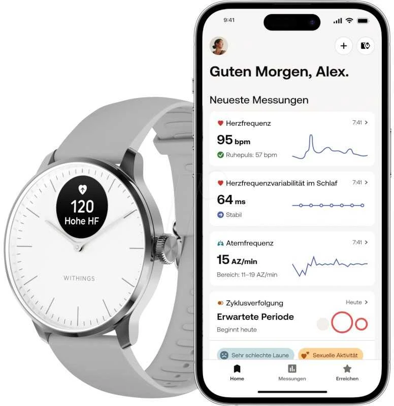 Išmanusis laikrodis Withings Scanwatch Light, 37 mm, Sidabro spalvos korpusas su pilkos spalvos dirželiu