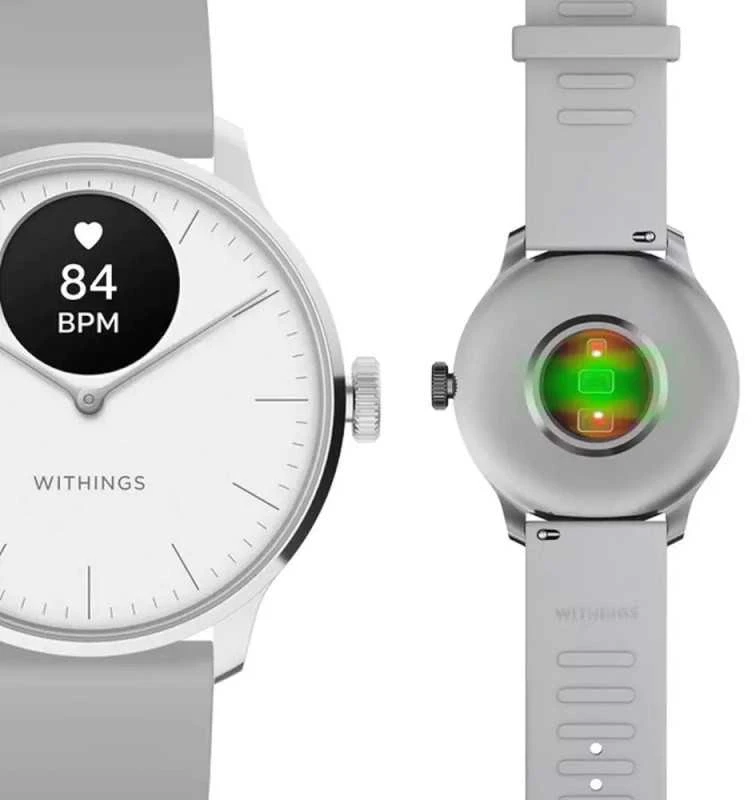 Išmanusis laikrodis Withings Scanwatch Light, 37 mm, Sidabro spalvos korpusas su pilkos spalvos dirželiu
