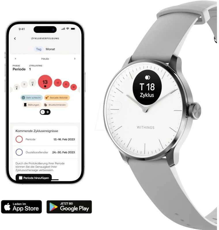 Išmanusis laikrodis Withings Scanwatch Light, 37 mm, Sidabro spalvos korpusas su pilkos spalvos dirželiu