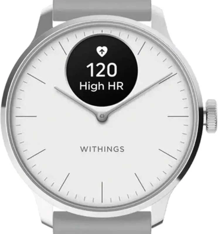 Išmanusis laikrodis Withings Scanwatch Light, 37 mm, Sidabro spalvos korpusas su pilkos spalvos dirželiu