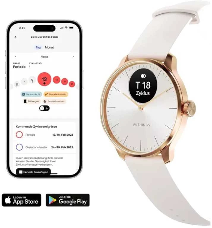 Išmanusis laikrodis Withings Scanwatch Light, 37 mm, Rožinio aukso spalvos korpusas su baltos spalvos dirželiu