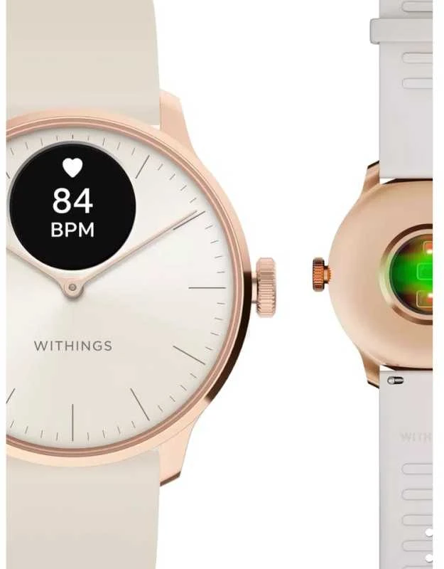 Išmanusis laikrodis Withings Scanwatch Light, 37 mm, Rožinio aukso spalvos korpusas su baltos spalvos dirželiu