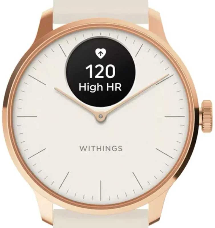 Išmanusis laikrodis Withings Scanwatch Light, 37 mm, Rožinio aukso spalvos korpusas su baltos spalvos dirželiu
