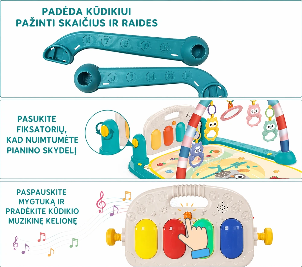 Kūdikių žaidimų kilimėlis su pianinu ir žaislais