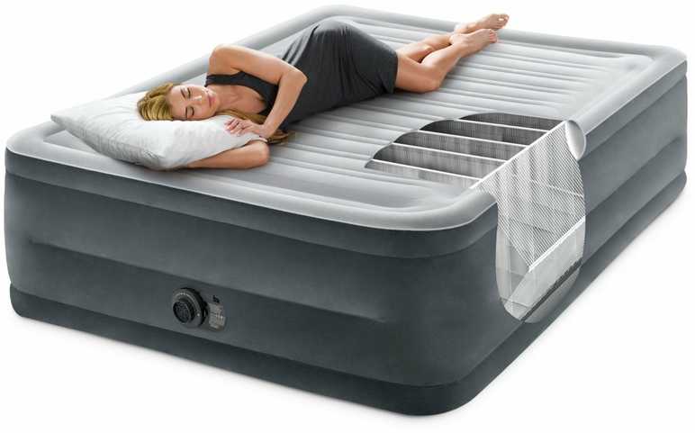 Pripučiamas čiužinys INTEX Queen Comfort-Plush High-Rise su integruota elektrine pompa, 152×203×56 cm