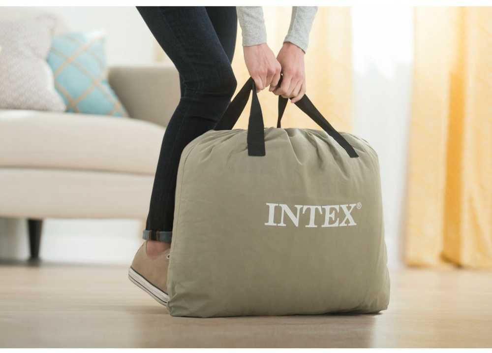 Pripučiamas čiužinys-lova INTEX Queen Deluxe Pillow Rest, Airbed W/Fiber-Tech RP su pompa,152x203x42cm