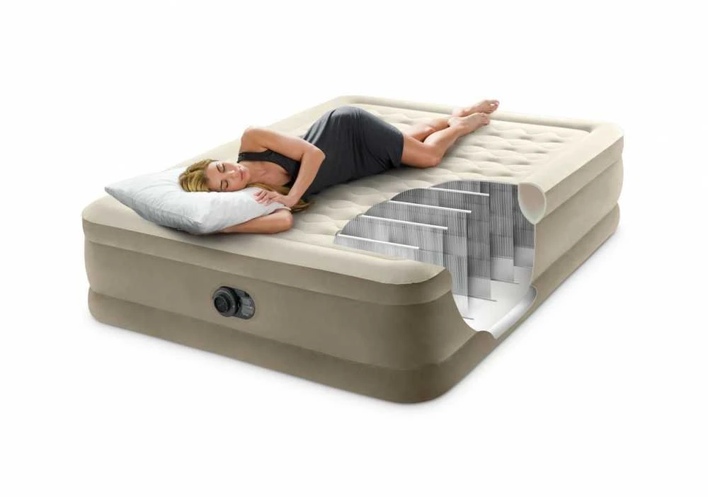INTEX Pripučiamas čiužinys-lova Ultra Plush Queen su pompa,152x203x46cm