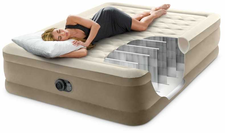 Pripučiamas čiužinys INTEX Queen Ultra Plush su integruota elektrine pompa, 152×203×46cm
