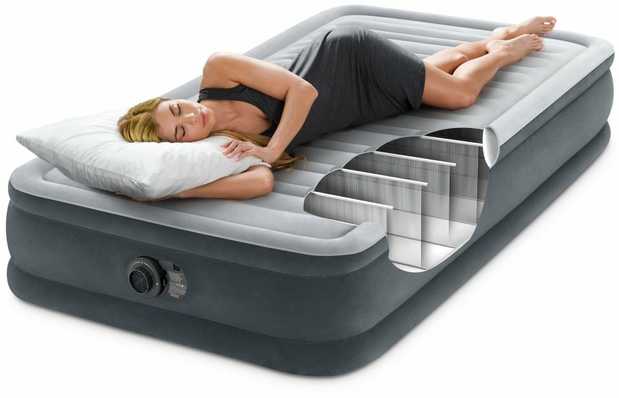 Pripučiamas čiužinys INTEX Twin Comfort-Plush Mid-Rise su integruota elektrine pompa, 99×191×33 cm