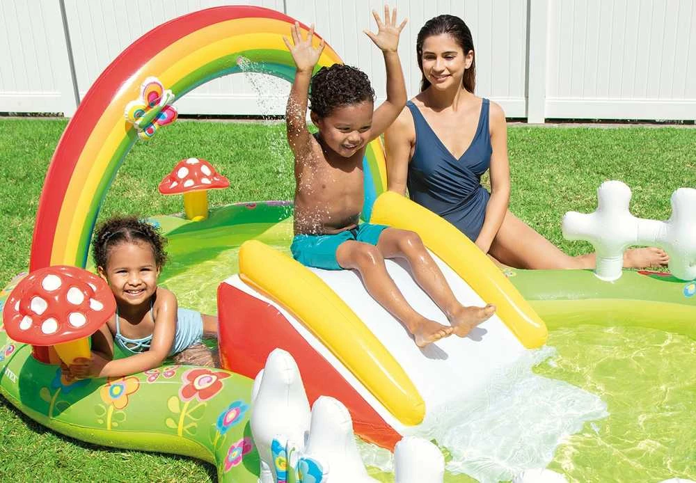 Vandens žaidimų aikštelė-baseinas Intex Rainbow, su čiuožykla, 57154