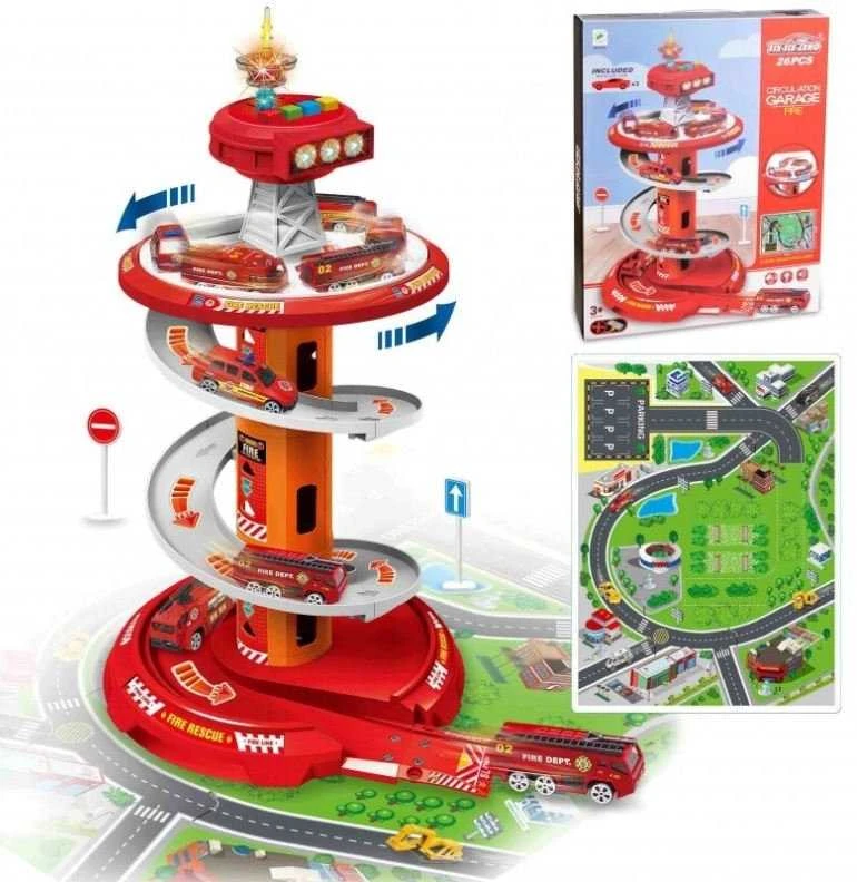 Žaislinis garažas „Fire Rescue Tower“ su mašinėlėmis