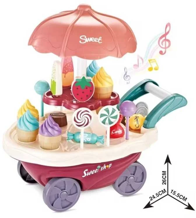 Žaislinis saldainių vežimėlis su priedais CANDY CART