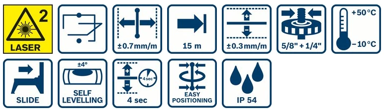Bosch Kombinuotasis lazeris GCL 2-15 + 3x1.5V AA + krepšys aprašymas - Prekės nuotrauka