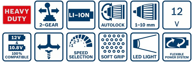 Bosch Akumuliatorinis suktuvas GSR 12V-15, 2x2.0, 25 sukimo antgaliai aprašymas - Prekės nuotrauka