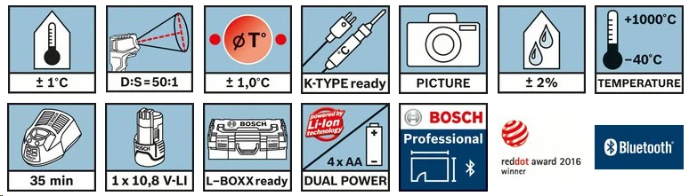 Bosch Šilumos detektorius GIS 1000 C Professional su lagaminu aprašymas - Prekės nuotrauka