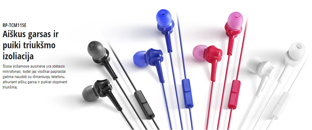 Į ausis įkišamos ausinės su mikrofonu Panasonic RP-TCM115E-A, Mėlynos aprašymas - Prekės nuotrauka