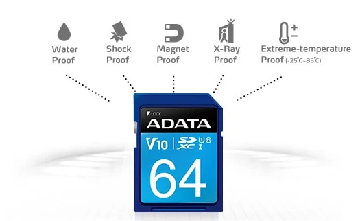 Atminties kortelė Adata Premier SDXC UHS-I U1 64GB aprašymas - Prekės nuotrauka