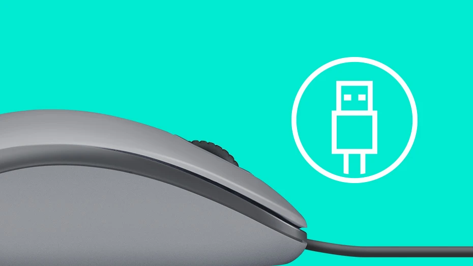 Tyli pelė su laidu Logitech M110, Pilka aprašymas - Prekės nuotrauka