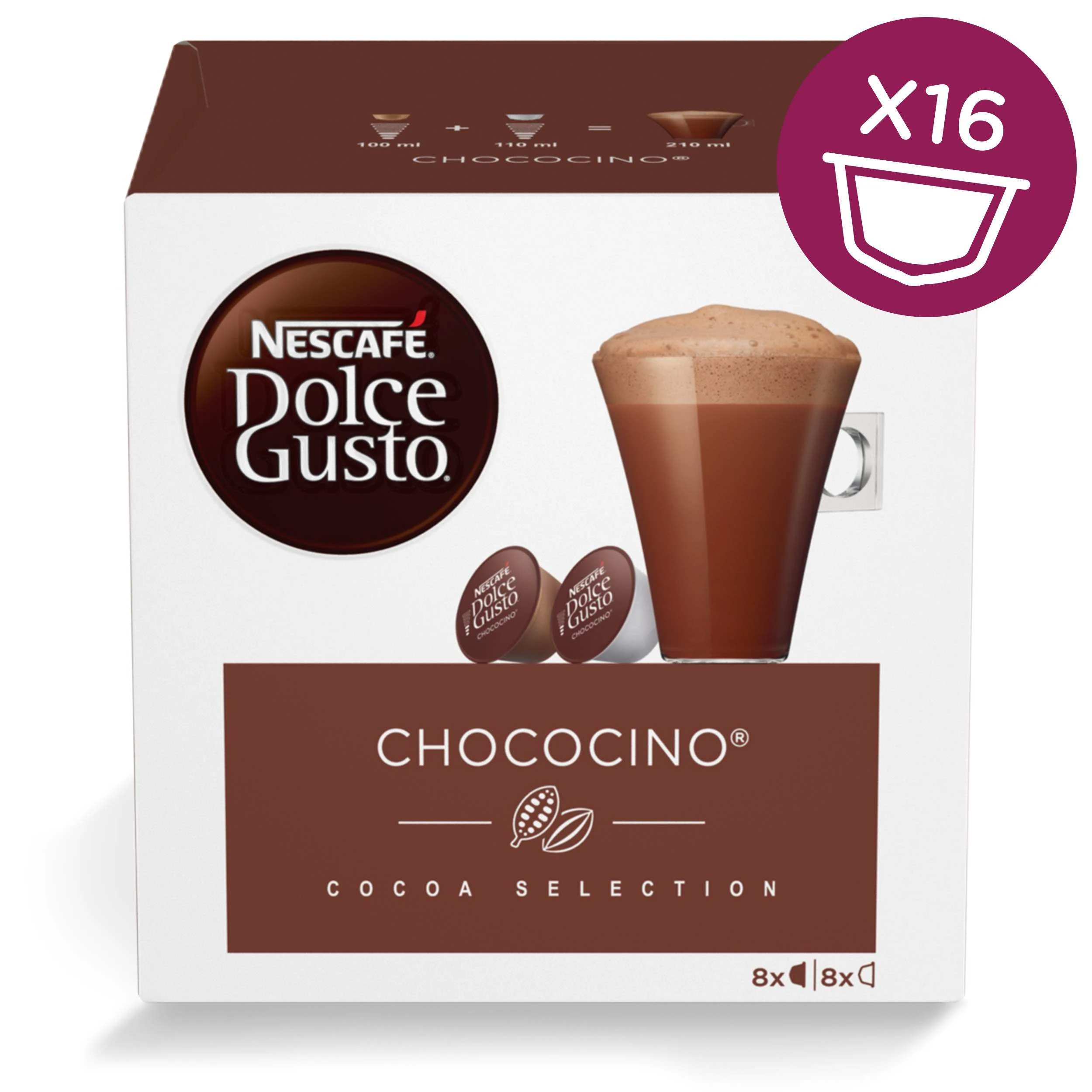 Šokolado kapsulės Nescafe Dolce Gusto Chococino 256g 16 kapsulių aprašymas - Prekės nuotrauka