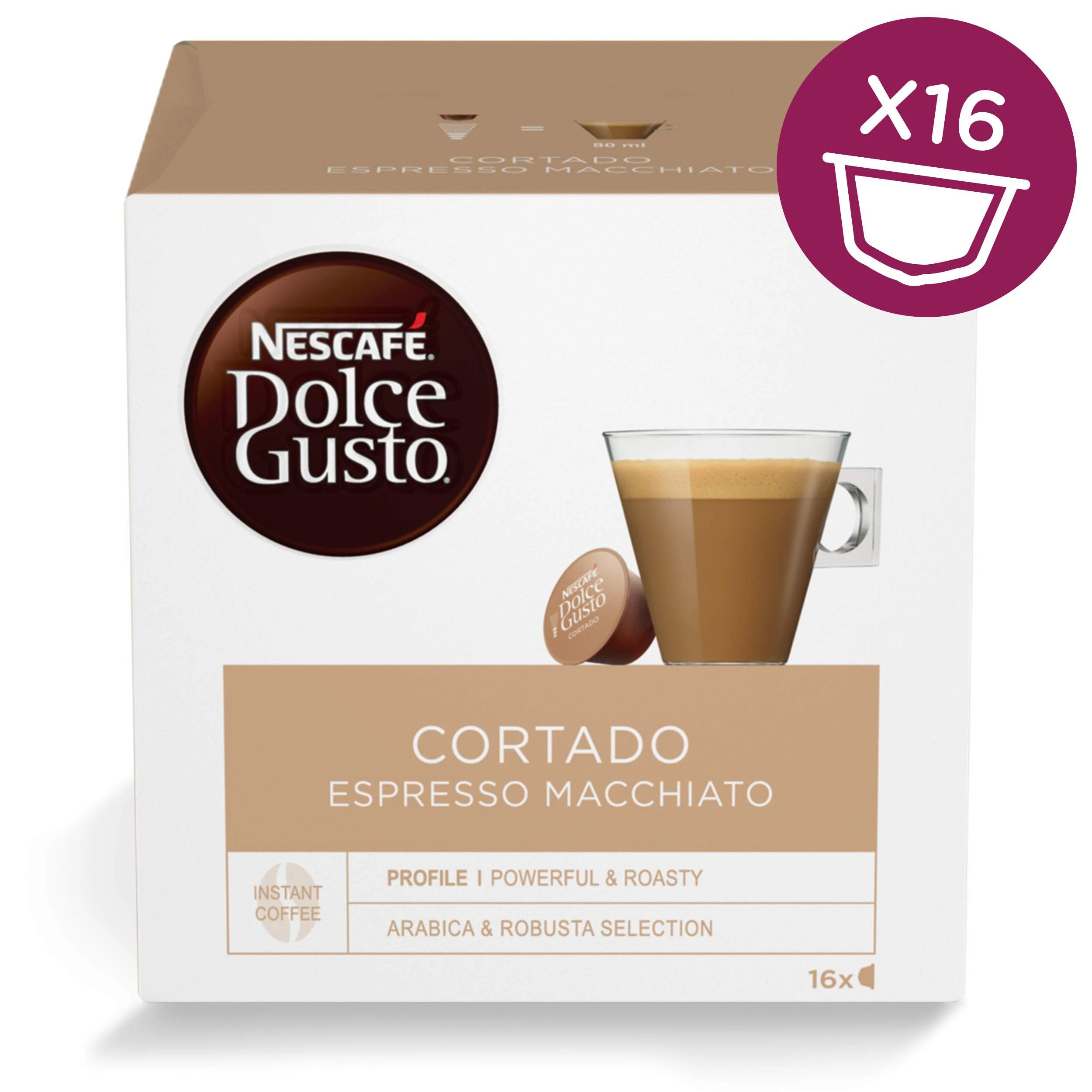 Kava Nescafe Dolce Gusto Cortado Espresso Macciato 100g 16 kapsulių aprašymas - Prekės nuotrauka