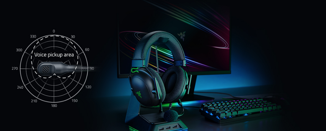Esports THX Spatial Audio Žaidimų Ausinės Razer BlackShark V2 + USB garso plokštė, Juodos aprašymas - Prekės nuotrauka