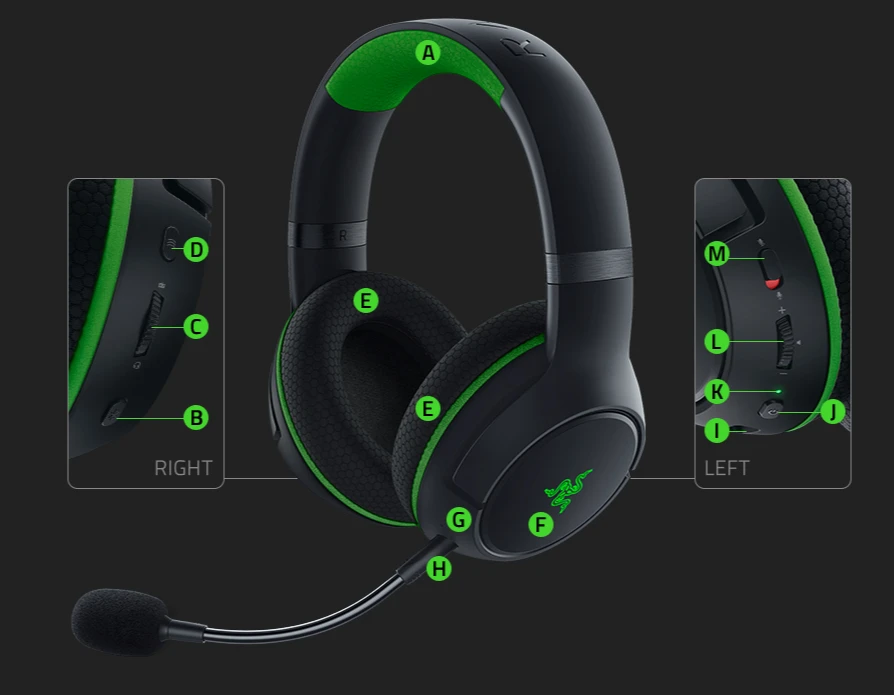 Belaidės Žaidimų Ausinės Razer Kaira Pro Halo Infinite Edition skirtos Xbox Series X ir mobiliems Xbox žaidimams aprašymas - Prekės nuotrauka