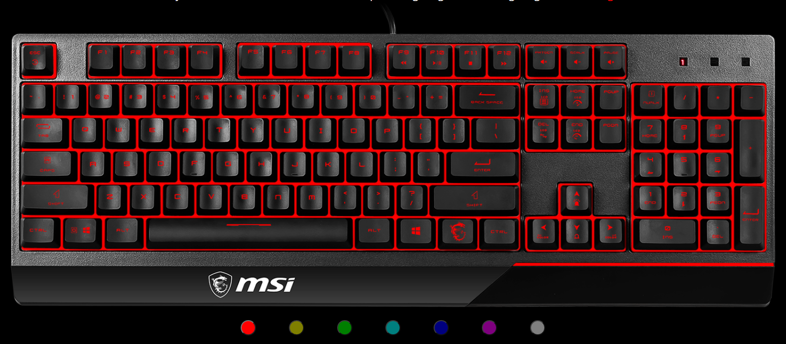 MSI Vigor GK30 Klaviatūra žaidimams, US išdėstymas, su laidu, Juodas aprašymas - Prekės nuotrauka