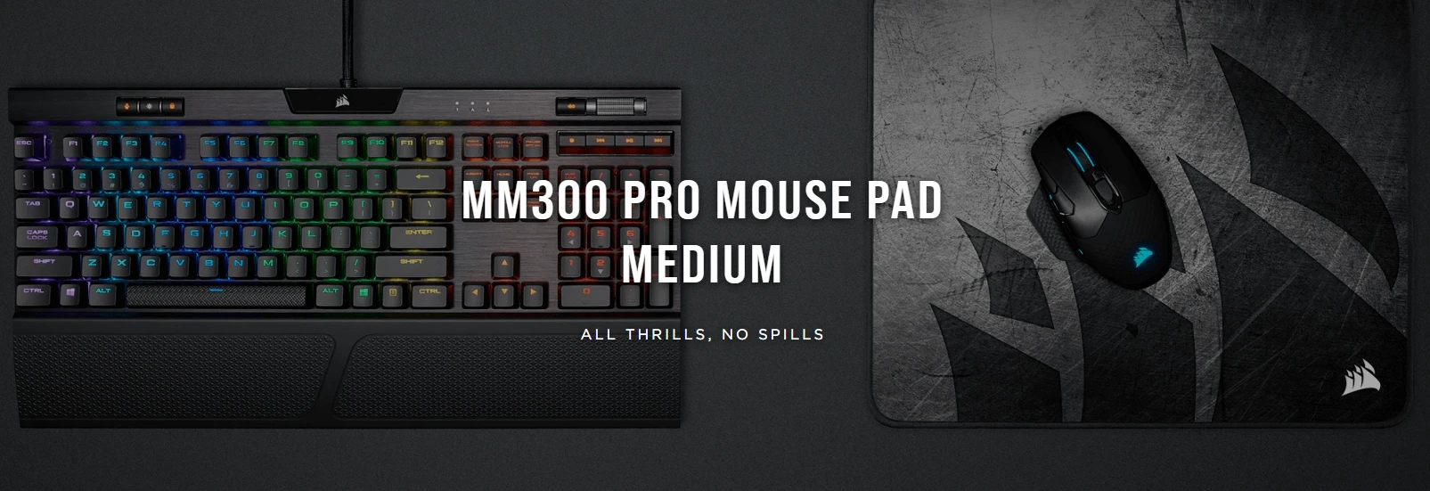 Pelės kilimėlis žaidimams Corsair MM300 PRO Premium Spill-Proof Cloth Gaming Mouse Pad — Medium, 360m x 300m x 3mm aprašymas - Prekės nuotrauka