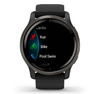 Išmanusis laikrodis Garmin Venu 2, Skalūno spalvos nerūdijančiojo plieno apvadas, su juodu korpusu ir silikoniniu dirželiu aprašymas - Prekės nuotrauka