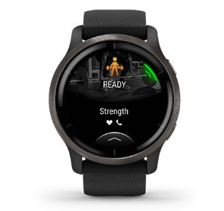 Išmanusis laikrodis Garmin Venu 2, Skalūno spalvos nerūdijančiojo plieno apvadas, su juodu korpusu ir silikoniniu dirželiu aprašymas - Prekės nuotrauka