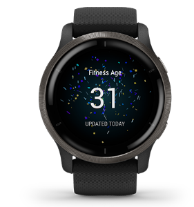 Išmanusis laikrodis Garmin Venu 2, Skalūno spalvos nerūdijančiojo plieno apvadas, su juodu korpusu ir silikoniniu dirželiu aprašymas - Prekės nuotrauka