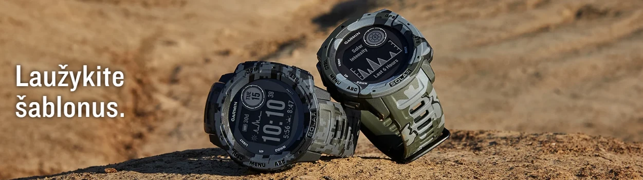 Išmanusis laikrodis Garmin Instinct Solar, Camo Edition, GPS laikrodis, Lichen Camo, WW aprašymas - Prekės nuotrauka